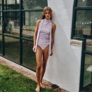 Zara Purple One Piece Swimsuit High Neck Athletic Cut